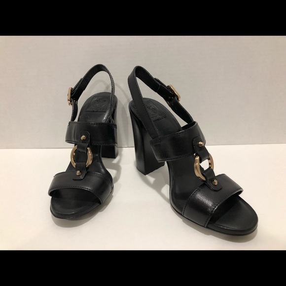 Tory Burch Fletcher Sandal Black Leather Size 8.5 - Picture 3 of 8